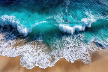 Fototapeta premium Waves crashing onto sandy shore during midday at a tropical beach