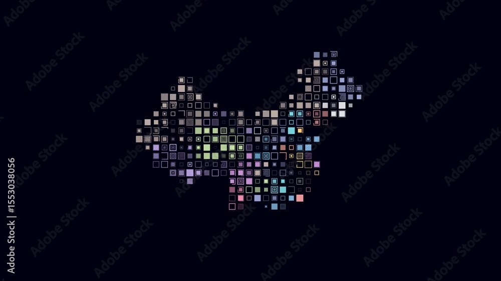 Poster china dotted animation. shape of the country built of pulsating colored dots. large size square bloc