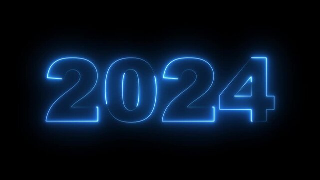 2024 neon line text. Abstract 2024 neon text animation, Glowing neon number text background. video animation . important year, important date 2024. Educational mathematics 2024 animation.