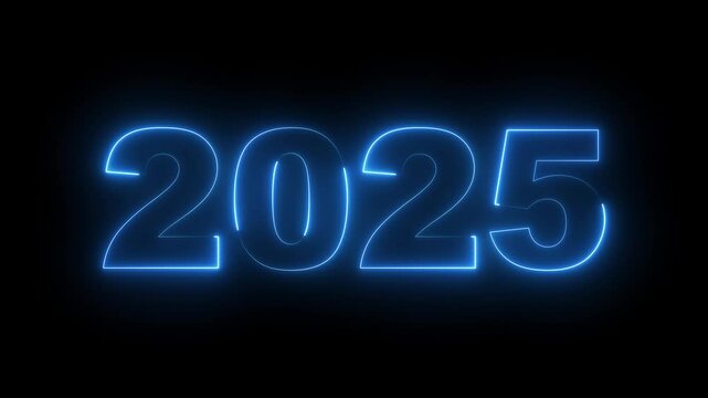 2025 neon line text. Abstract 2025 neon text animation, Glowing neon number text background. video animation . important year, important date 2025. Educational mathematics 2025 animation.