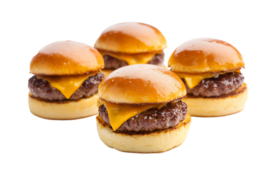 Mini slider burger with cheddar cheese isolated on a transparent background 