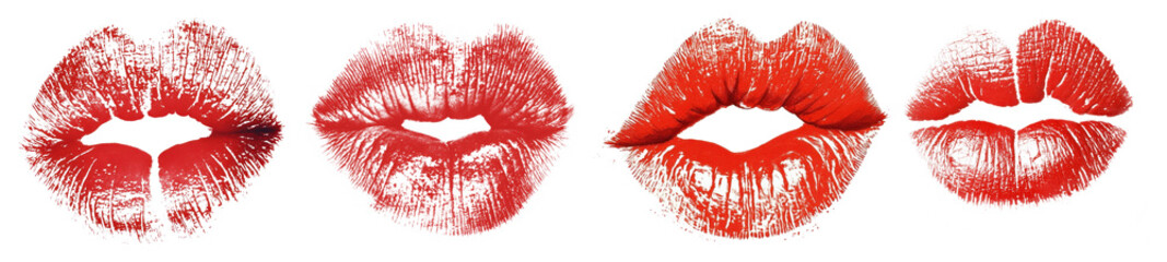 Fototapeta premium PNG Vibrant red lipstick prints, element set on transparent background