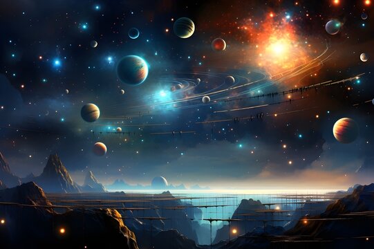 Celestial Dreaming: A dreamy and surreal composition featuring stars, planets, or celestial elements against a cosmic backdrop
