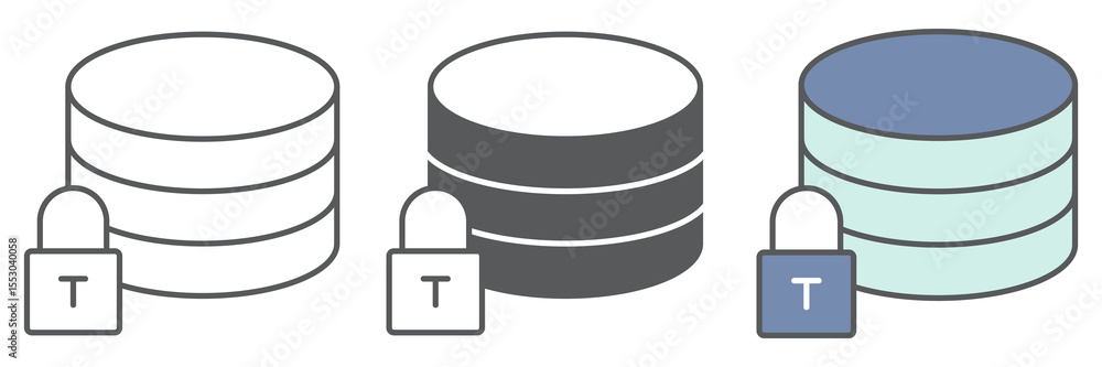 Poster secure data icon collection, security and computing, database sign vector set graphics, editable str
