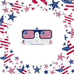 Abstract 3d usa flag frame, rectangle shape sunglasses with american flag, independence day text vector illustration. Travel to usa design to use for 4th july independence day, memorial day projects. 