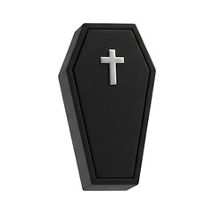 Obraz premium A black coffin with a silver cross stands against a transparent backdrop, symbolizing mourning and Halloween aesthetics.