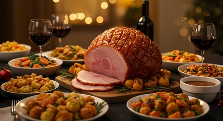 Festive Christmas Ham Feast: A Delicious Holiday Table Setting