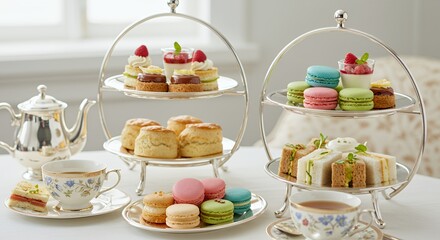 Indulge in an Elegant Afternoon Tea with Delicate Pastries and Sandwiches