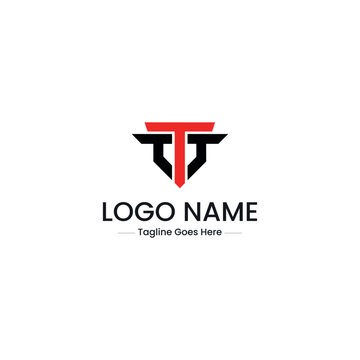 Vector art of a modern logo design features the letters tt in red and black isolated on white background
