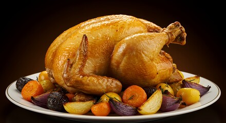 Golden-brown Roasted Chicken with Roasted Root Vegetables, a Feast for the Eyes