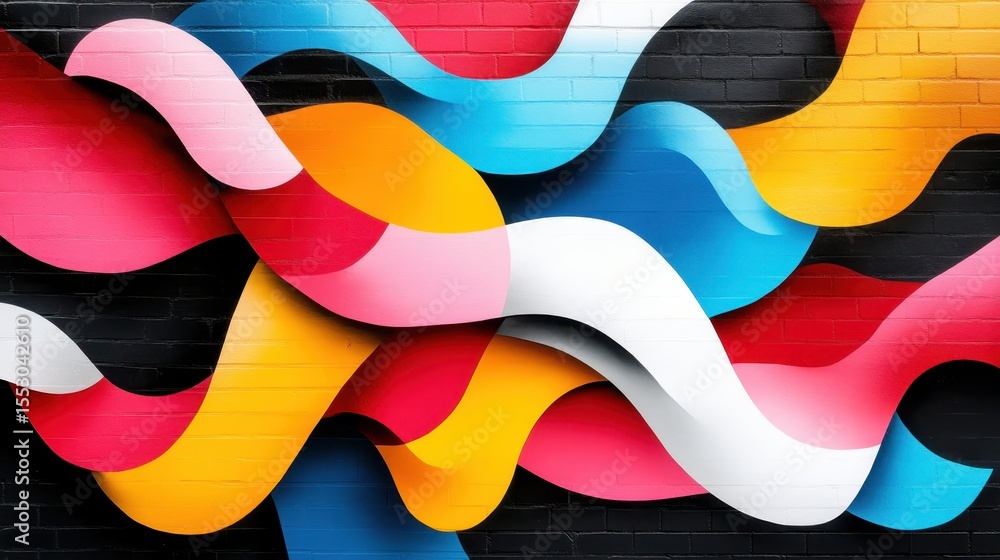 Poster a mesmerizing abstract mural featuring swirling waves of vibrant colors, showcasing the power of cre