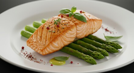 Pan-Seared Salmon with Asparagus and a Hint of Basil, a Culinary Masterpiece