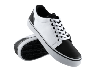 Stylish black and white canvas sneakers casual footwear, Isolated On Transparent Background