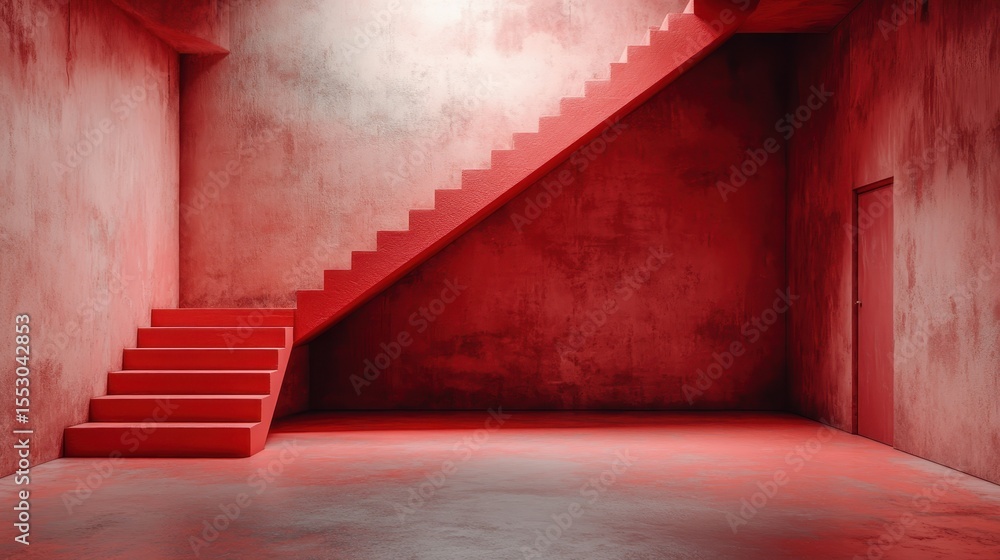 Poster a striking image showcasing a bold red staircase within a minimalist setting, symbolizing strength a