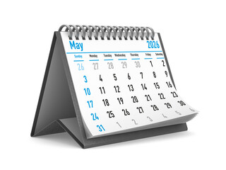 2026 year. Calendar for May. Isolated 3D illustration