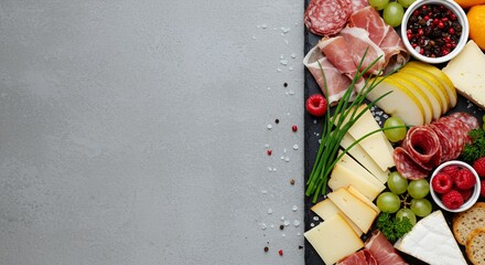 Gourmet Cheese and Charcuterie Board with Fresh Fruit and Herbs