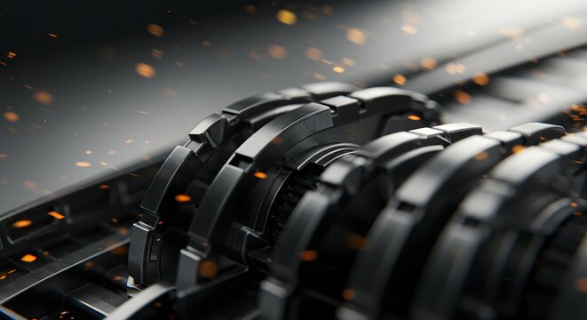 Mechanical gears interlock within a complex engine system to symbolize precision engineering and the continuous movement of industrial technology.
