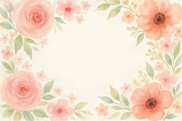 Vintage floral background with romantic pink roses, elegant frame, and decorative hearts for a wedding or Valentine's Day card design