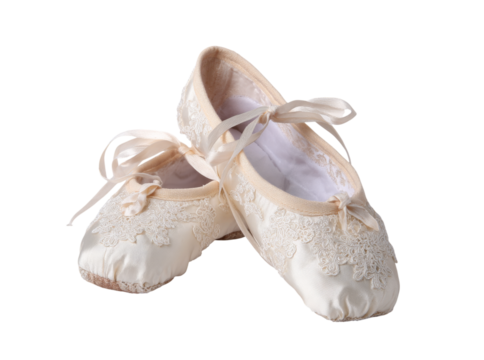 Elegant cream lace ballet pointe shoes on black background, Isolated On Transparent Background