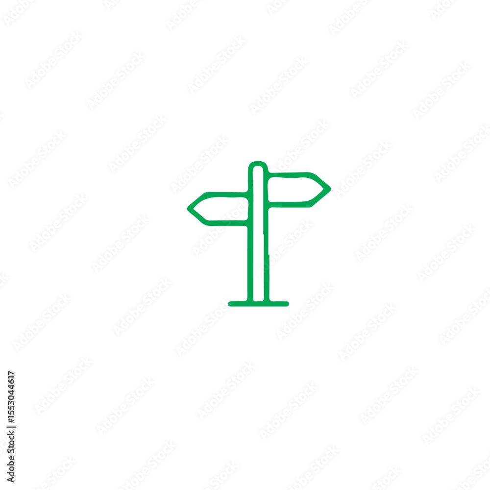 Poster a simple green signpost with arrows pointing in opposite directions icon art