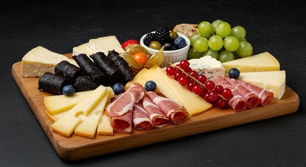 Indulge in this exquisite cheese and charcuterie board, a delightful array of flavors and textures perfect for sharing.
