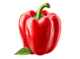 Single red bell pepper isolated on black background fresh vegetable, Isolated On Transparent Background