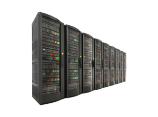 Row of modern data center servers network technology, Isolated On Transparent Background