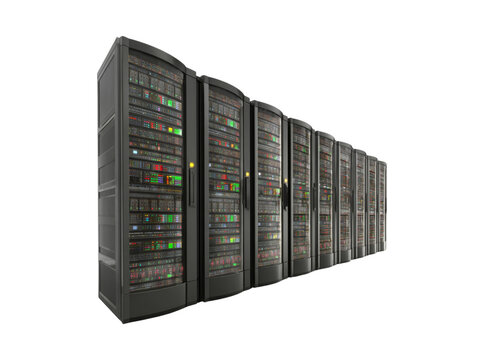 Row of modern data center servers network technology, Isolated On Transparent Background