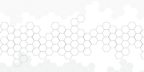 A subtle hexagon pattern background with interconnected shapes in soft gray and white. Simple abstract modern background White geometric hexagonal honeycomb shape texture background 3d copy space.	
