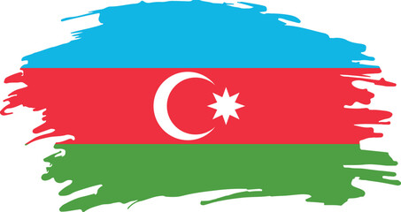 Azerbaijan national flag illustration in brush stroke style with crescent and star on tricolor background


