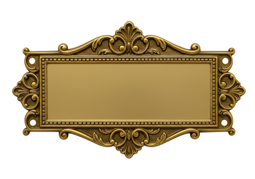 Ornate gold frame with antique flourishes sits elegantly on a Transparent background, perfect for text or display.