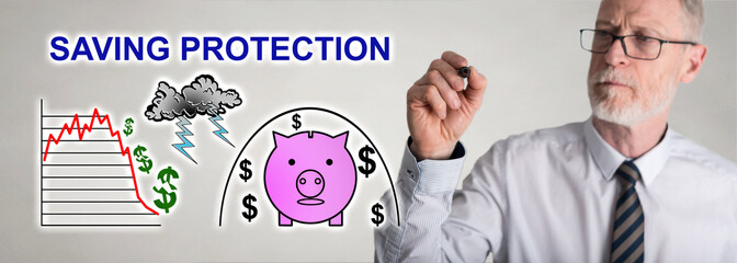 Businessman drawing saving protection concept