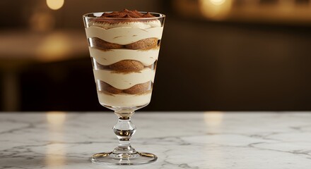Indulge in Decadence: A Creamy Tiramisu in a Crystal Glass