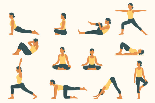 Woman doing pilates and yoga floor workouts including crunches and knee holds, focusing on core strength, flexibility, and physical control