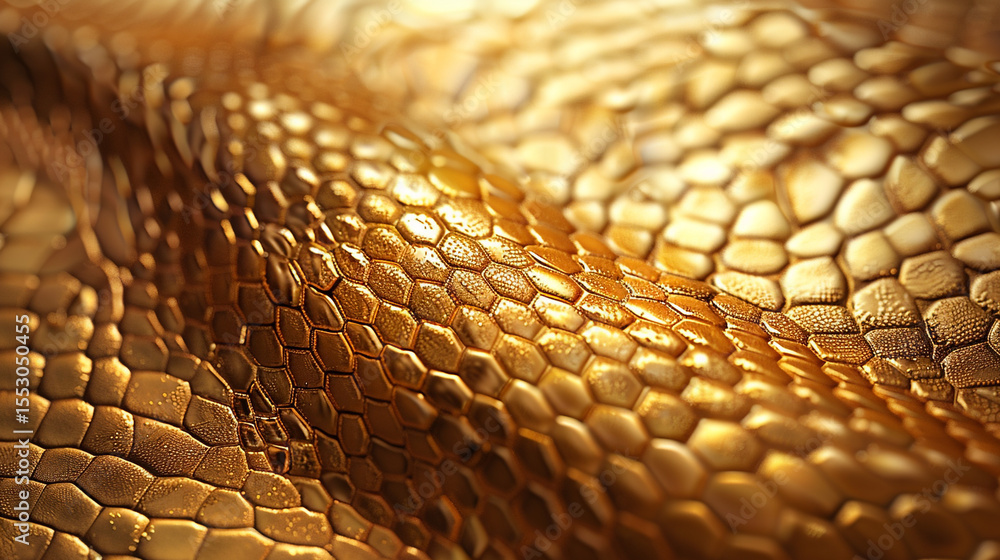Poster python snake leather texture in rich gold tones with high-shine embossed pattern.
