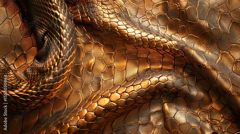 Poster python snake leather texture in rich gold tones with high-shine embossed pattern.