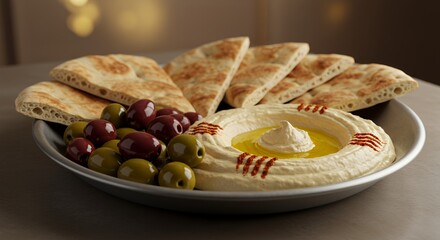 Indulge in the creamy hummus, warm pita bread, and vibrant olives ? a Mediterranean feast awaits.