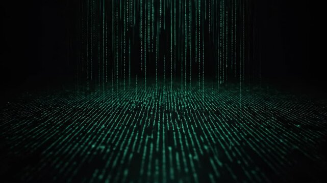 Glowing green matrix code effect with virtual grid lines