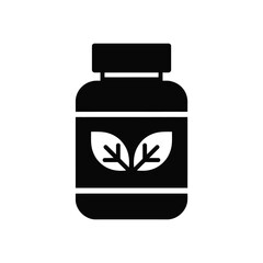 Herbal medicine bottle icon with leaves natural remedy concept