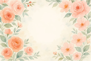 Vintage floral background with romantic pink roses, elegant frame, and decorative hearts for a wedding or Valentine's Day card design