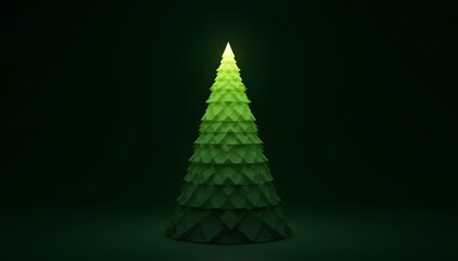 A stylized digital rendering presents a vertical, conical structure evoking the form of a festive evergreen