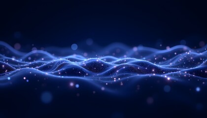 A mesmerizing visualization showcases the essence of interconnected digital systems. A deep indigo backdrop serves as the canvas for a dynamic network of luminescent points, each a beacon of data