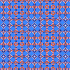 Blue orange floral mosaic tile, fabric and paper pattern Geometric flower grid Oriental ethnic style