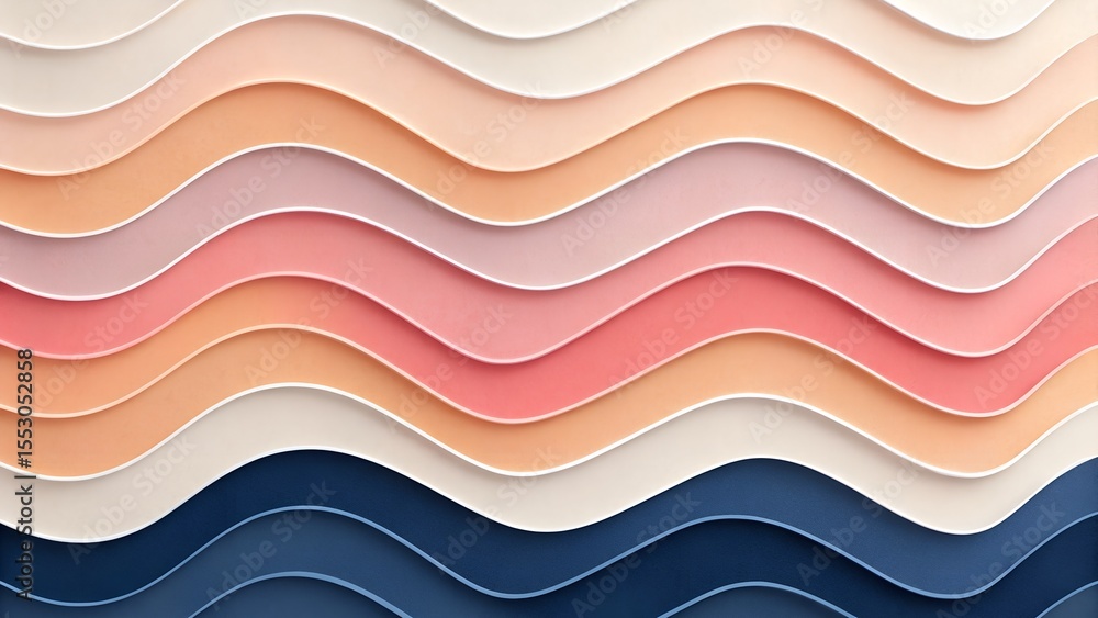 Poster abstract flowing wavy layers of pastel colors and deep blue creating a modern and elegant background