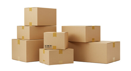 Cardboard boxes of various sizes stacked together.