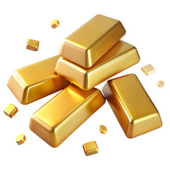 Shiny gold bars stacked with small gold cubes on black background.