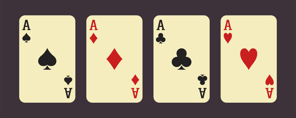 Playing cards. Vector 3d cards isolated on brown background.