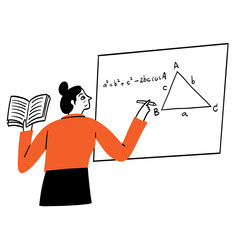 The math teacher is writing answers or giving math problems on the blackboard.