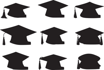 Graduation cap icon set, university or college graduation hat icon, student graduation cap , student hat outline and filled vector sign. Education symbol, logo silhouette vector
