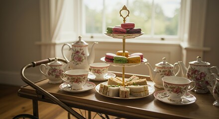 Elegant Afternoon Tea on a Vintage Cart Beckons with Delicate Treats